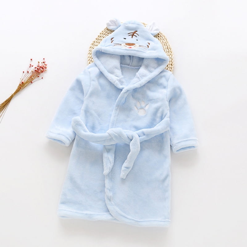 Toddler Kids Cartoon Hooded Plush Robe Animal Pajamas Fleece Bathrobe Children Sleepwear 