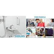 Folding Shower Seat White 14.5x 13.4 Inch , Wall Mounted Stainless Steel Shower Seats for Bathroom, Fold Down Shower Chair Shower Bench w/ Assist Garb Bar for Handicap Elderly Injury Senior