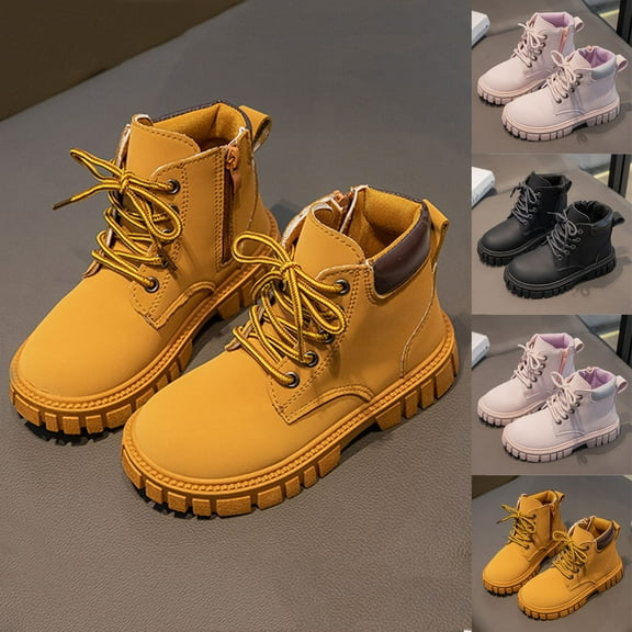 Miluxas Girls Waterproof Lace up Solid Color Low Calf Combat Boots with Side Zipper for Toddler/Little Kid/Big Kid Pink 10-10.5Years