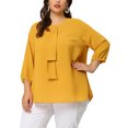 thumbnail image 2 of Plus Size Chiffon Top for Women Round Neck Tie Front Ruffle Work Blouse Top Yellow 2X, 2 of 7