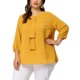 thumbnail image 2 of Plus Size Chiffon Top for Women Round Neck Tie Front Ruffle Work Blouse Top Yellow 2X, 2 of 7