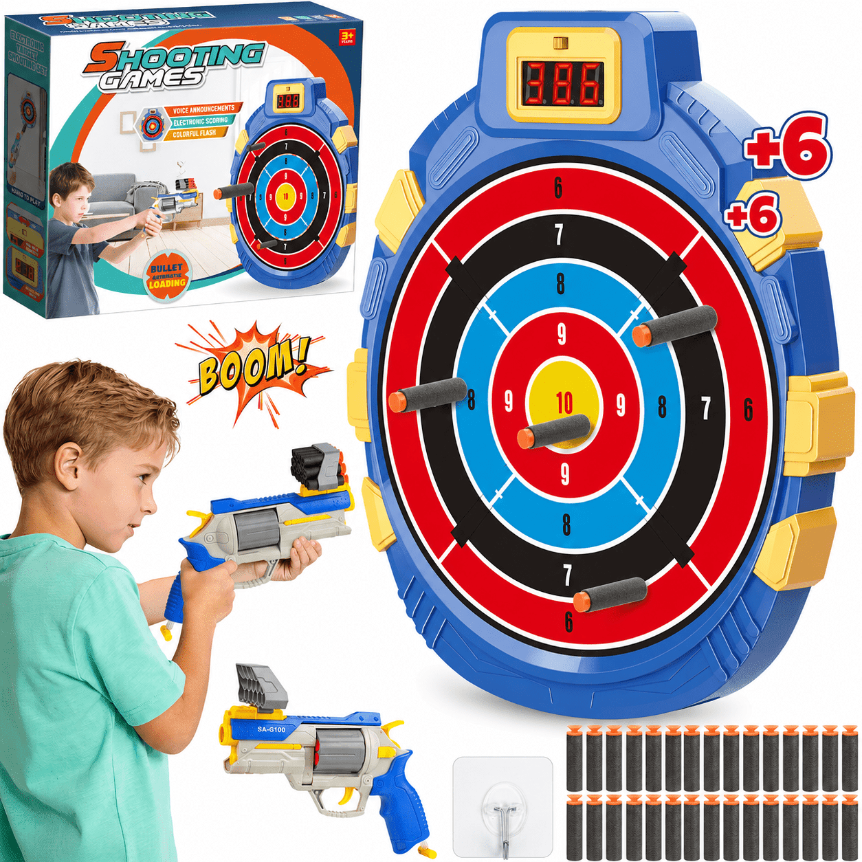 UUSUOO Digital Shooting Targets Toy for Boys Shooting Games for Kids with 30 Foam Dart Indoor Outdoor Toys Christmas Birthday Gifts for 5-8-12 Year Old Boys Girls