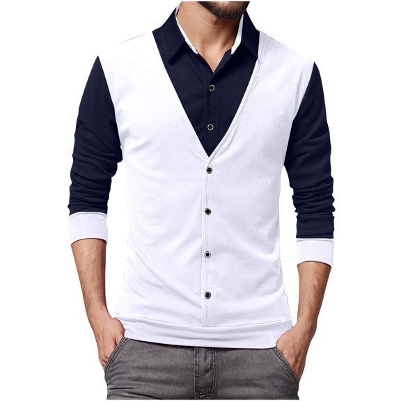 LIaqionyy Big and Tall Long Sleeve for Men Pullover Collared Button down Fashion Business Tops Clothes