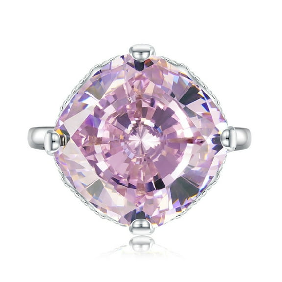 15*15MM Crushed Ice Cushion Cut Engagement Ring for Women 925 Sterling Silver Simulated Pink Diamond Ring for Wedding Anniversary Birthday