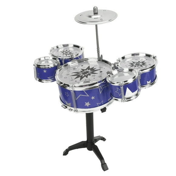 Toddler Jazz Drum Kit, Kids Drum Set Hand Eye Coordination 5 Drums 1 Cymbal  for Bedroom Blue