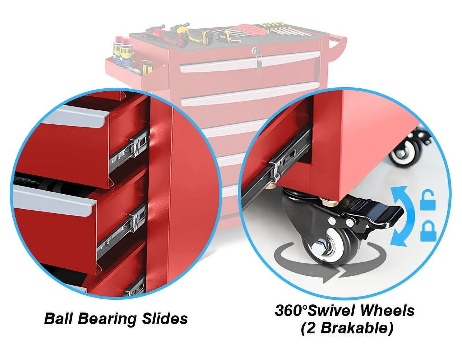 Rolling Tool Box on Wheels, Seizeen 5-Drawer Tool Chest & Storage Cabinet, Lockable Tool Organizer for Garage Warehouse, Red