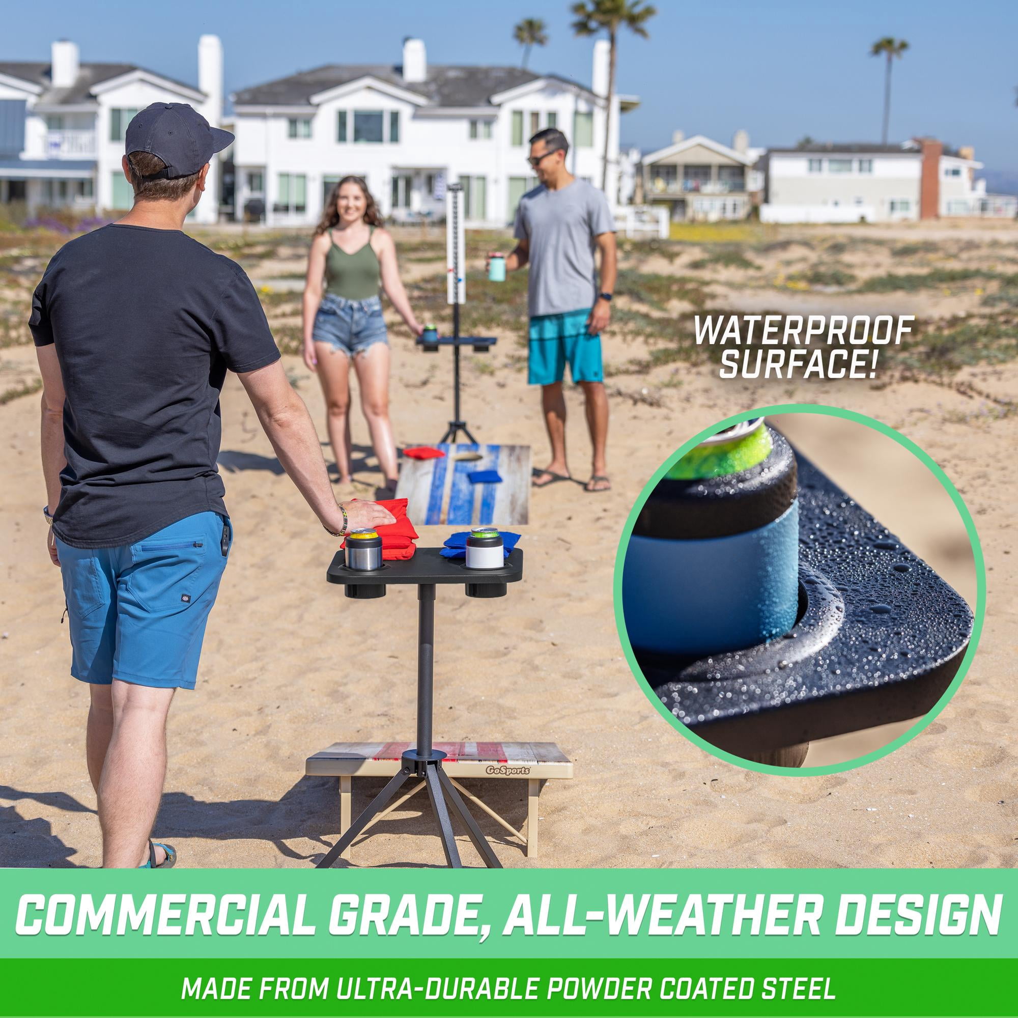 GoSports ScoreCaddy Set of 2 All Weather Cornhole Scoreboard Tables with Drink Holders - Outdoor Score Keeper Accessory for Yard Games