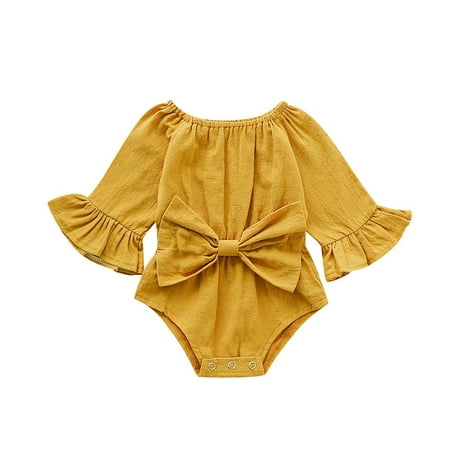 

Rovga Baby Infant Toddler Girls Clothes Long Sleeve Round Neck Jumpsuit Butterflies Prints Weekend Romper Winter Casual Girl Clothings Yellow 3-6 Months