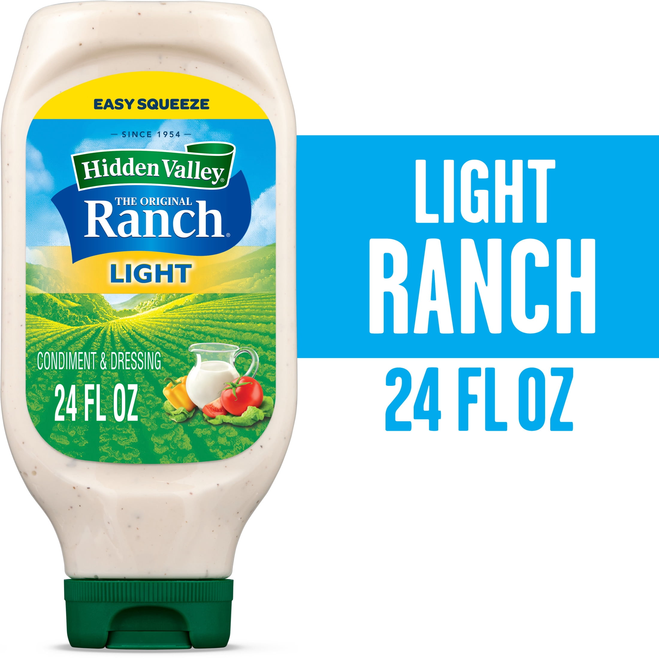 (6 pack) Hidden Valley Light Ranch Dressing & Condiment, 24 fl oz Squeeze Bottle