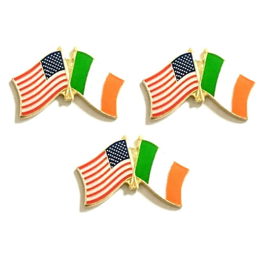 Ireland & US Crossed Double Flag Lapel Pins, Pack of 3