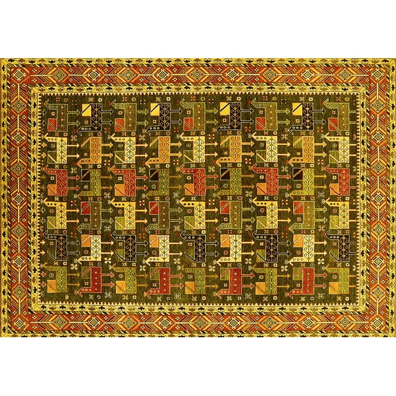 Ahgly Company Machine Washable Indoor Rectangle Oriental Yellow Industrial Area Rugs, 8' x 12'