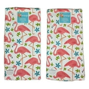 Set of 2 Tropical FLAMINGO Toss Terry Kitchen Towels by Kay Dee Designs