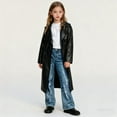 thumbnail image 2 of GigrtiJin Girl's Leather Trench Coat Black Lapel Button Down Long Sleeve Outcoat Trendy Casual Outwear 4-14 Years, 2 of 7