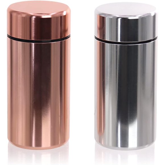 EDOBLUE 2 Pcs Mini Bocaux de Rangement Hermétiques, 2oz Conteneurs Anti-Odeur avec Couvercles, Petites Boîtes à Thé en Alliage d'Aluminium pour Épices Café Thé en Voyage