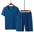 thumbnail image 4 of MYG Mens Summer Short Sleeve Two-Piece Ice Silk Thin Pajamas Large Size Homewear Set, 4 of 9