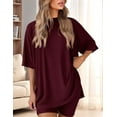 thumbnail image 4 of Women'S Two Piece Lounge Set 2025 Summer Casual Oversized Shirts Biker Shorts Deep Wine Red M, 4 of 8
