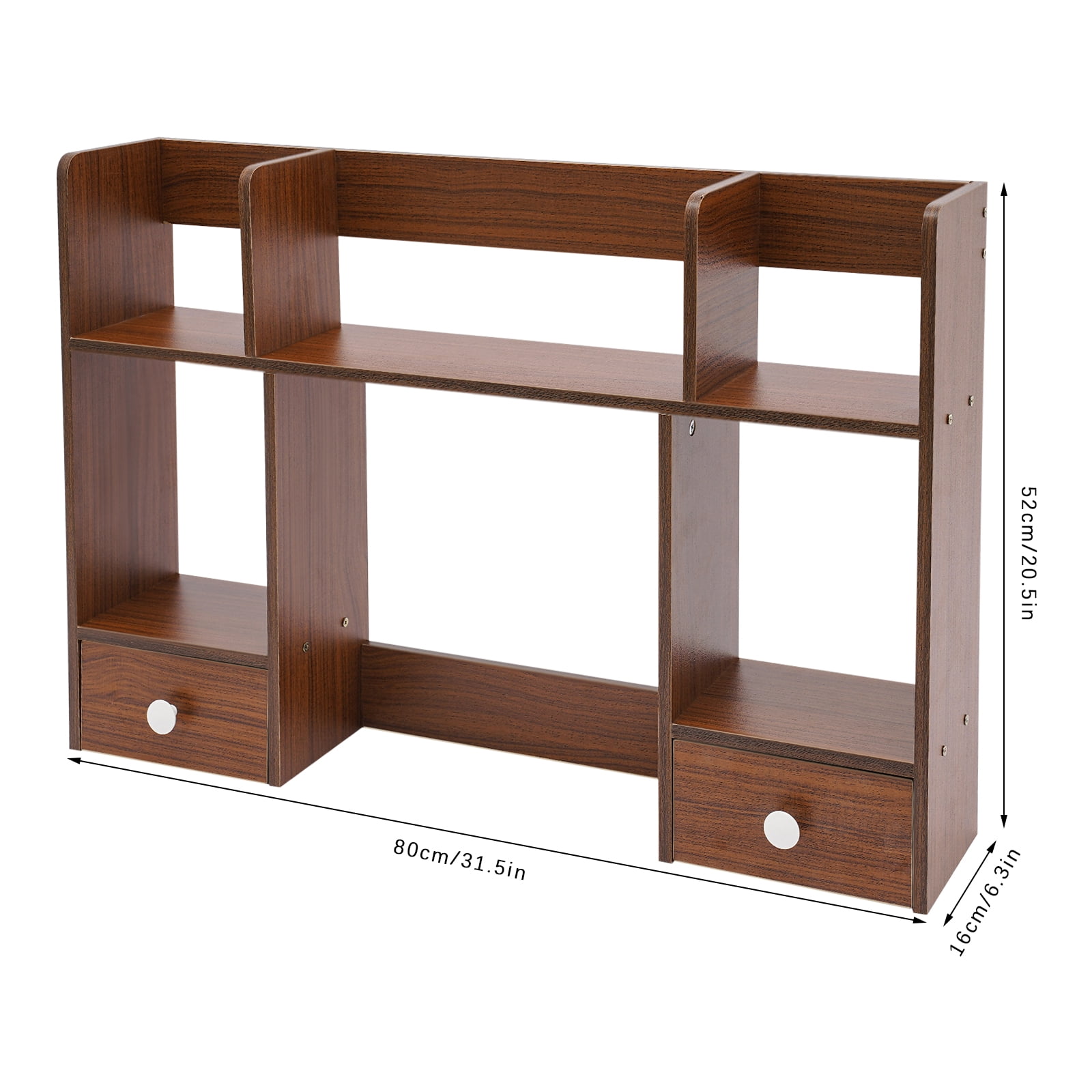 Modern Desktop Storage Organizer Home Office Desktop Bookshelf Holder Computer Rack Desk Organizer for Space Saving (Dark Walnut Color)