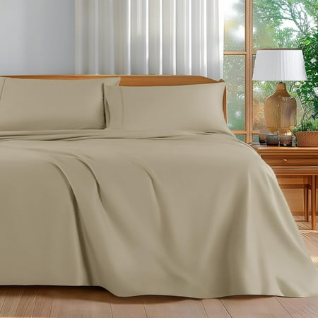 King Size 600 Thread Count Sheets Set - 100% Egyptian Cotton, 4-Piece Linen, 5-Star Hotel Quality, 16" Deep Pocket, Breathable & Cooling