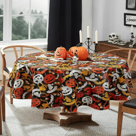 Newbridge Halloween Goose Bumps 60 x 84 inch Oval Vinyl Flannel Backed Dining Tablecloth