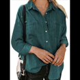 thumbnail image 1 of Camisas de Mujer con Botones y Cuello en V, Camisa Informal Holgada Verde Oscuro L, 1 of 9