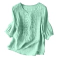 thumbnail image 5 of DENGDENG Embroidered Cotton Linen Tops for Women 3/4 Sleeve Summer Boho Peasant Gauze Blouses Dressy Casual Bohemian Shirts, #03 Light Green M, 5 of 7