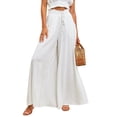 thumbnail image 2 of Frontwalk Women High Rise Wide Leg Pants Casual Loose Pant Palazzo Pant Elastic Waisted Summer Beach Trousers White S, 2 of 4
