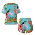 thumbnail image 5 of Lsque Tropical Jungle Flamingo Women's Short-Sleeved Pajama Set - 2 Piece Soft and Lightweight Sleepwear Set-Small, 5 of 9