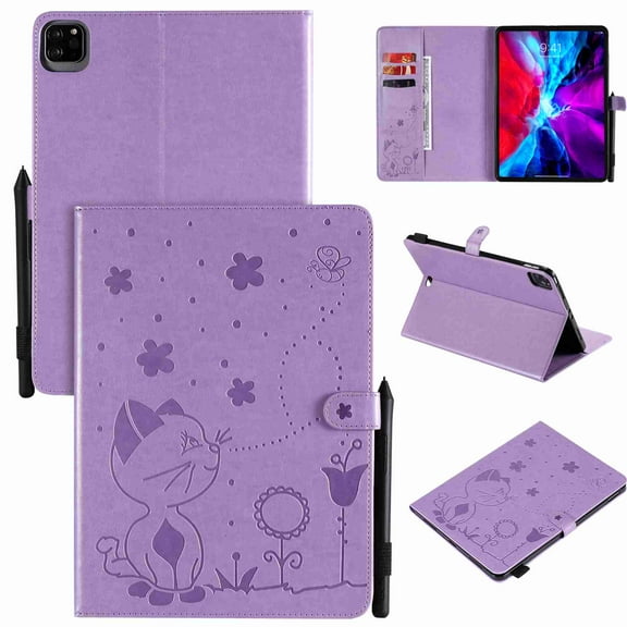 Dteck Case for iPad Pro 11" 2020 & 2018 with Pencil Holder PU Leather Embossed Pattern Premium Flip Folio Smart Stand Magnetic Cover [Auto Sleep/Wake Feature][Card Holder/Pocket], Purple