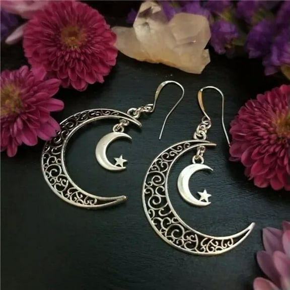 EOEMY 925 Silver Sun Moon Star Dangle Drop Earrings Women Wedding Party Jewelry Gifts-#5