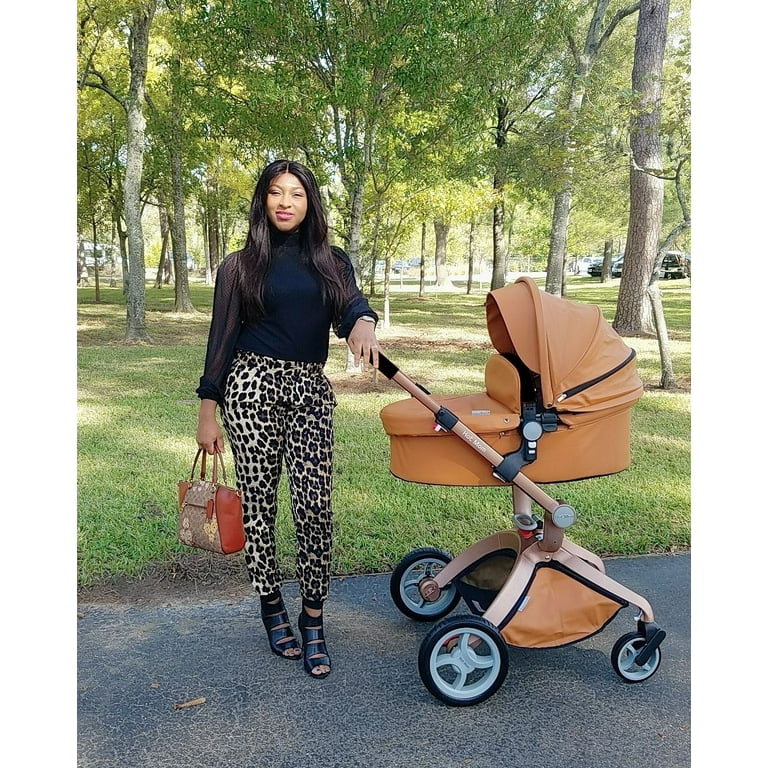 Hot Mom F22 Model Baby Stroller with Adjustable Handle Luxury PU Leather Pram Brown Walmart