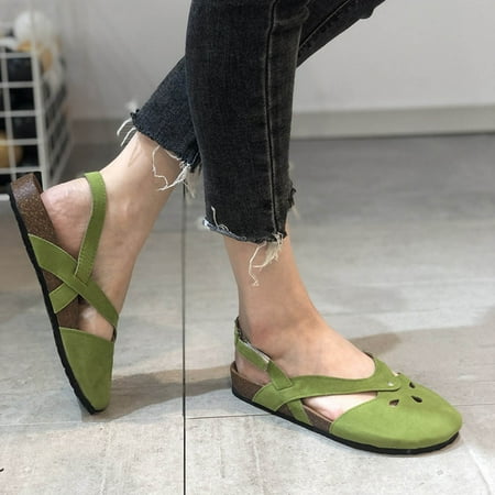 

Summer Round-toe Frosted Suede Flat Solid Color Buckle Backspace Casual Sandals