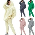 thumbnail image 7 of Lovskoo 2024 Womens 2 Piece Hooded Sweatsuit Outfit Long Sleeve Hooded Pullover Sweatshirt Pocket Leisure Tops + Pants Set Green-A, 7 of 7