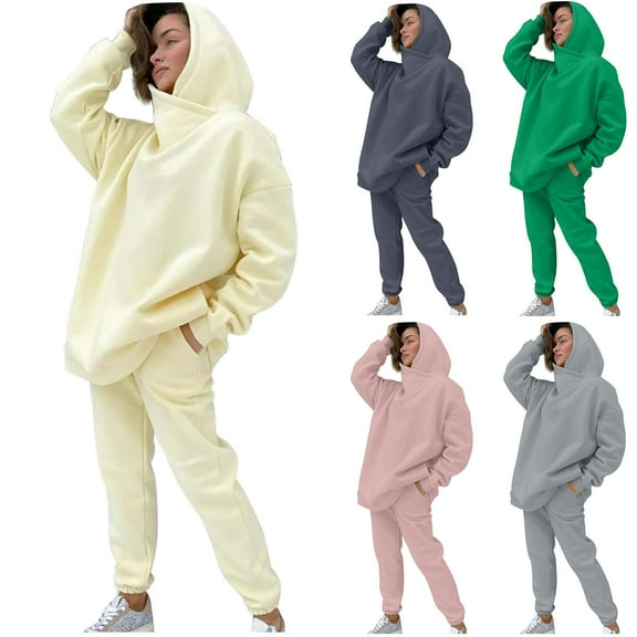 safuny Women's 2Pc Tracksuit Fit Sweatsuit Trendy Shirts Sports Casual Relaxed Solid Pullover Holiday Fall Long Sleeve Crew Neck Elastic Waist Pants Dark Gray S