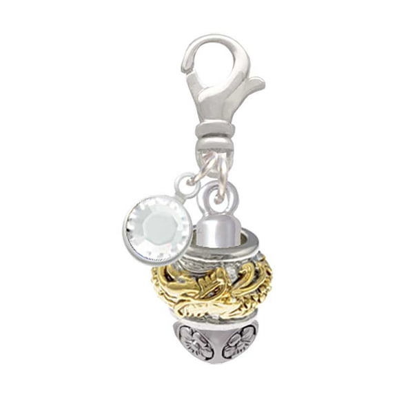 Delight Jewelry Goldtone Dragon with Silvertone Border Spinner - Silvertone Clip on Charm with Clear Crystal Drop