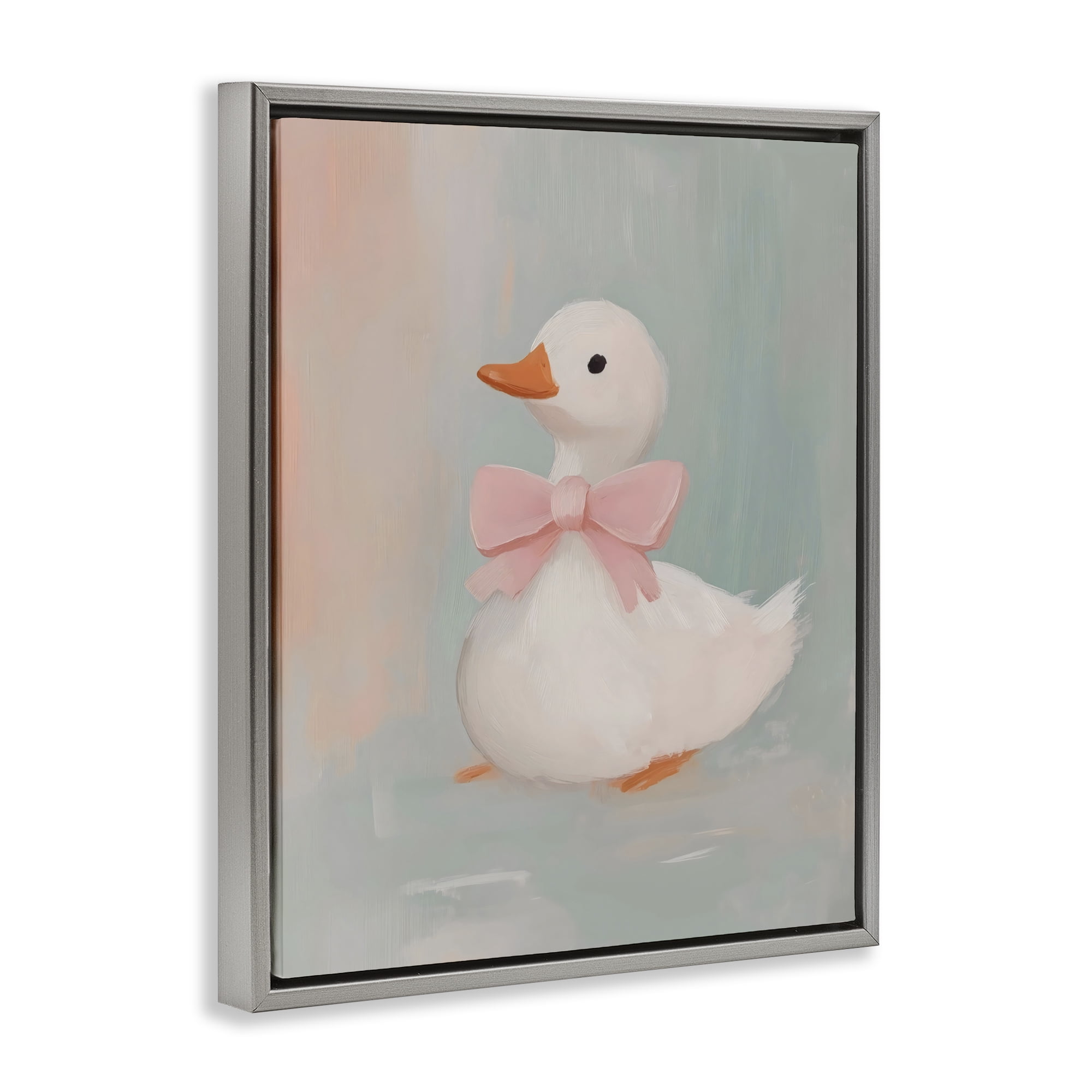 Stupell Industries Duckling Portrait with Bow Gray Framed Floater Canvas Wall Art, design by The Prints Vibe