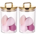 thumbnail image 2 of PYYNA-2 Pack 24 oz Medium Acrylic Storage Apothecary Jar with Gold Airtight Lid | Bathroom Vanity Organizer Containers | Ideal Decorative Canisters for Shells, Bath Salt, Grains, Cotton Ball, Flosser, 2 of 4