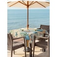 thumbnail image 2 of Vintage Beige Coastal Outdoor Tablecloth - 54x54 Inch Square Dining Table Cover, Summer Beach Starfish Shell Coral Nautical Waterproof Outdoor Table Cloth with Umbrella Hole & Zipper for Picnic/Patio, 2 of 7