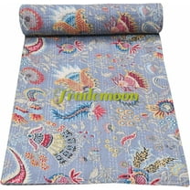 Indian Handmade Cotton Kantha Quilt,Kantha Gudri, Floral with Mukut Design in Traditional Look Cotton Throw Blanket, Bedspread Size(King - 108" x 108")