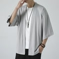 thumbnail image 6 of Lisingtool Cardigan Men Men's Solid Drop Shoulder Kimono Jacket Open Front Cardigan Cloak Tops Grey, 6 of 6