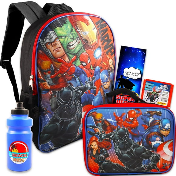Avengers Backpack and Lunch Box Set - Bundle of Marvel Backpack, Insulated Lunch Bag, Water Bottle, More | Superhero School Supplies for Kids