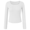 thumbnail image 4 of felwors Women's Long Sleeve Stretch Ribbed Crewneck T-Shirt - Fitted Casual Basic Top for Business & Daily Wear White, M, 4 of 6