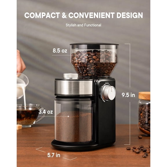 Electric Burr Coffee Grinder 2.0, Adjustable Burr Mill with 16 Precise Grind Setting for 2-14 Cup, Black