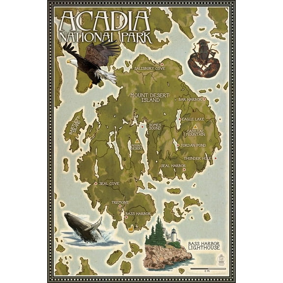 Art.com Acadia National Park, Maine - Map Art Print by Lantern Press, 12" x 18"