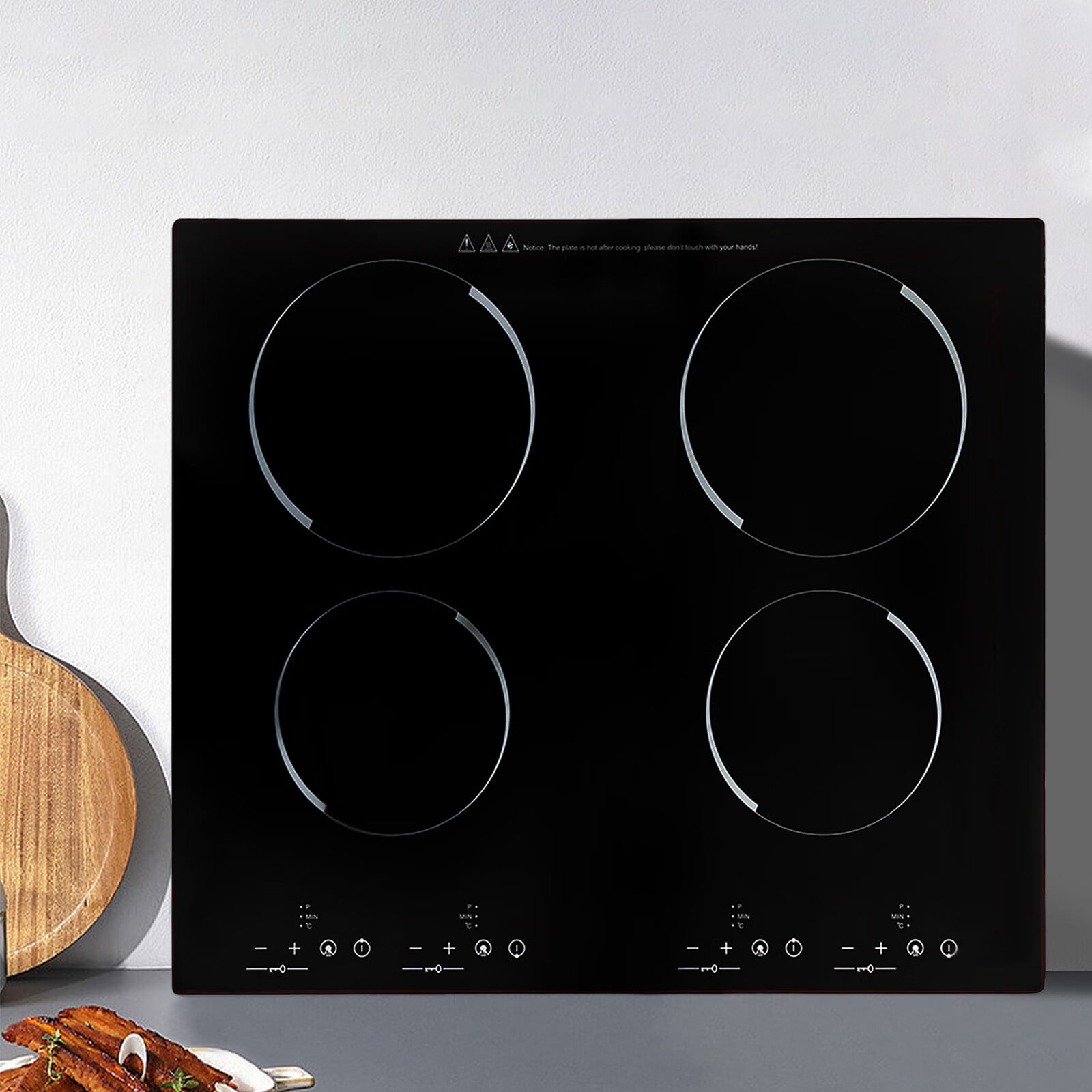Loyalheartdy Built-in Cooktop 3000W 4 Burners Electric Stove Top Sensor Touch Control 110V Home Electric Ceramic Cooktop with Kid Safety Lock, 9 Heating Level 80-650°C