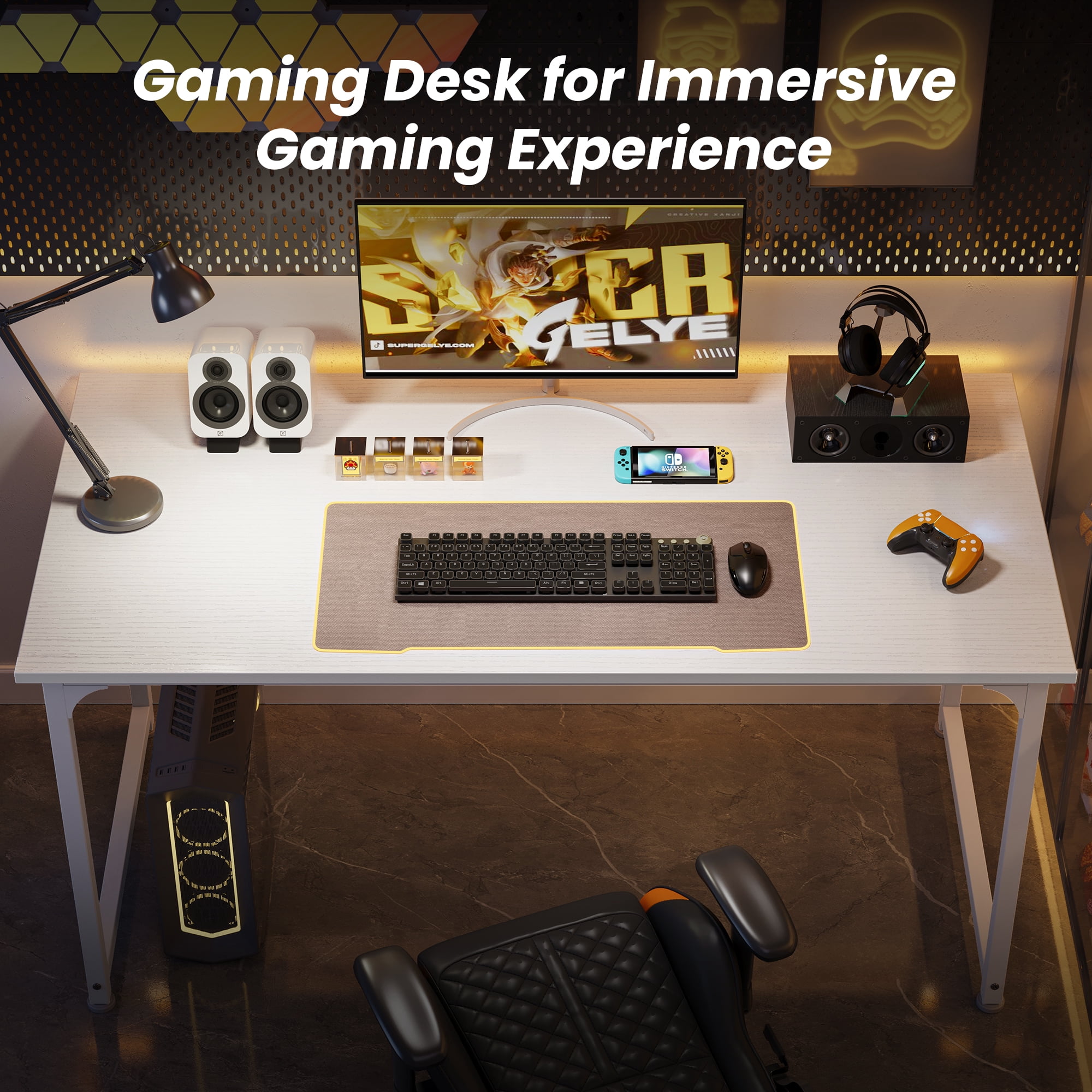 54" Computer Desk, Modern Office, Study & Gaming Desk with Storage, Large Legroom, Sturdy Metal Frame