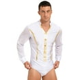 thumbnail image 2 of Doomiva Mens Latin Ballet Ballroom Dance Leotard Long Sleeve Mesh Splice Shiny Rhinestones Shirts White L, 2 of 7