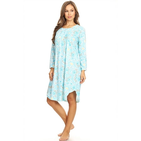654 Womens Nightgown Sleepwear Pajamas Woman Long Sleeve Sleep Dress Nightshirt Green (Best Long Gown Design)