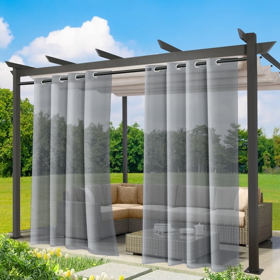 Lapalife Outdoor Sheer Curtains for Patio Waterproof, Breathable Grommet Voile Sheer Curtains for Porch, Pergola, Cabana, Living Room, Bedroom, 52"x 84", Gray, 1 Panel