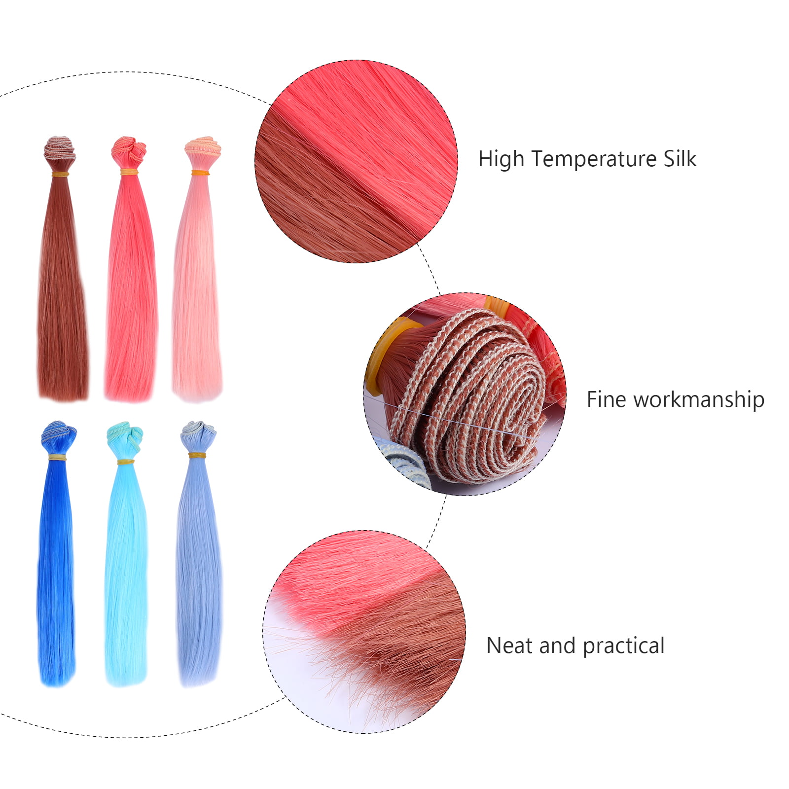 6pcs Heat Resistant Doll Hair Wig Handcraft DIY Doll Wigs for Doll Making 