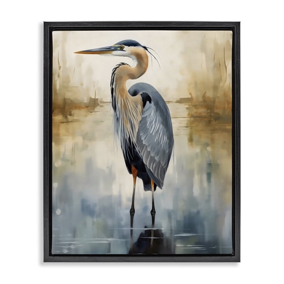Stupell Industries Peaceful Heron over Abstract Black Framed Floater Canvas Wall Art, design by LSR Design Studio, 21 x 17